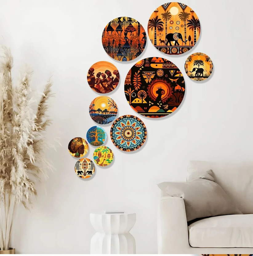 SNDArt Set Of 11 Modern Art African Wall Decor Gift Items For Living Room Digital Reprint 21 inch x 26 inch Painting(Without Frame, Pack of 11)