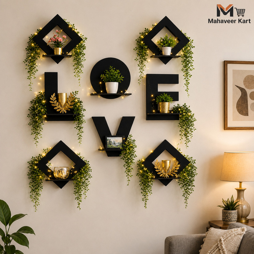 mahaveer mahaveer kart trendy wall decor love and square Pack of 8(6 inch X 6 inch, Black) - Flipkart Deal