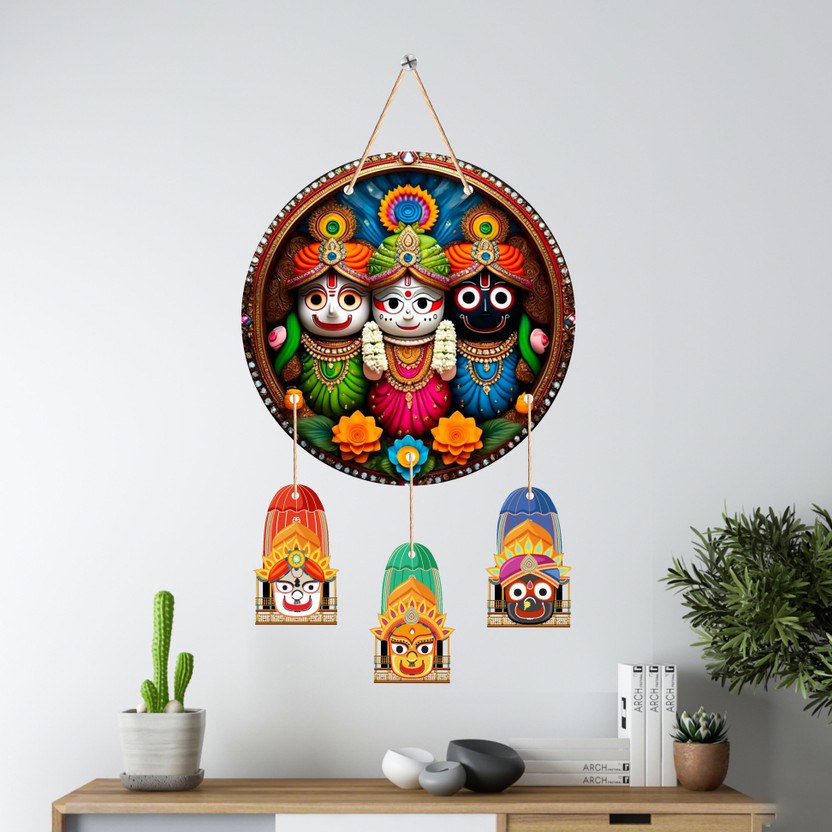 DECRONICS Jagannath Traditional Indian Temple Wooden Wall Hanging Items For Home Décor(Multicolor)