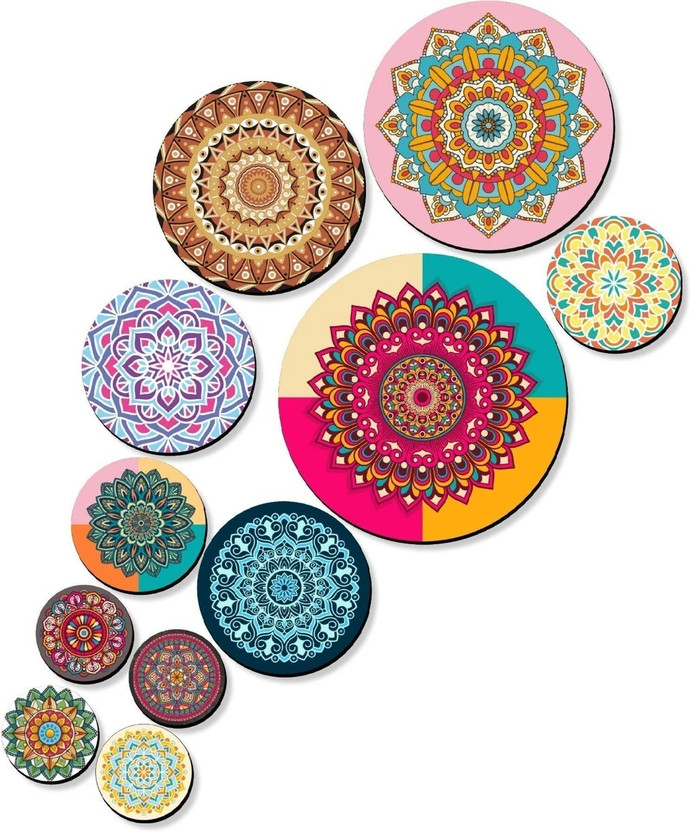 SNDArt Mandala Wooden Wall Art Panels, Home Decoration, Living Room,Office Digital Reprint 21 inch x 26 inch Painting(With Frame, Pack of 11)