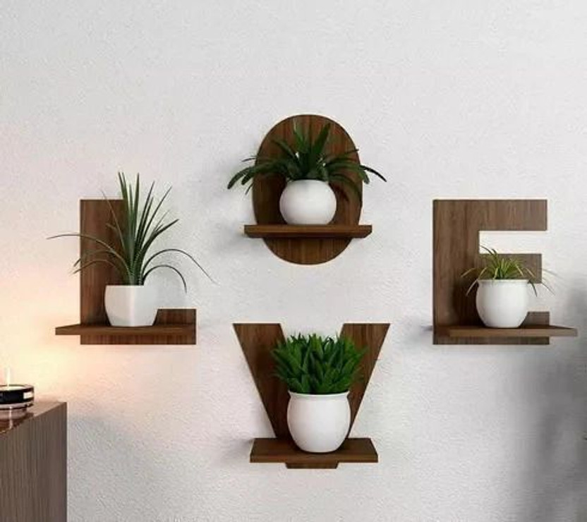 karnal enterprise Love Wall Shelves(6 inch X 6 inch, Brown)