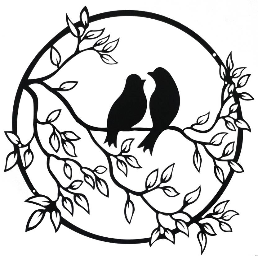 KORZA HOME Iron Bird on Tree Laser Cut Wall Decor for Living Room Bed