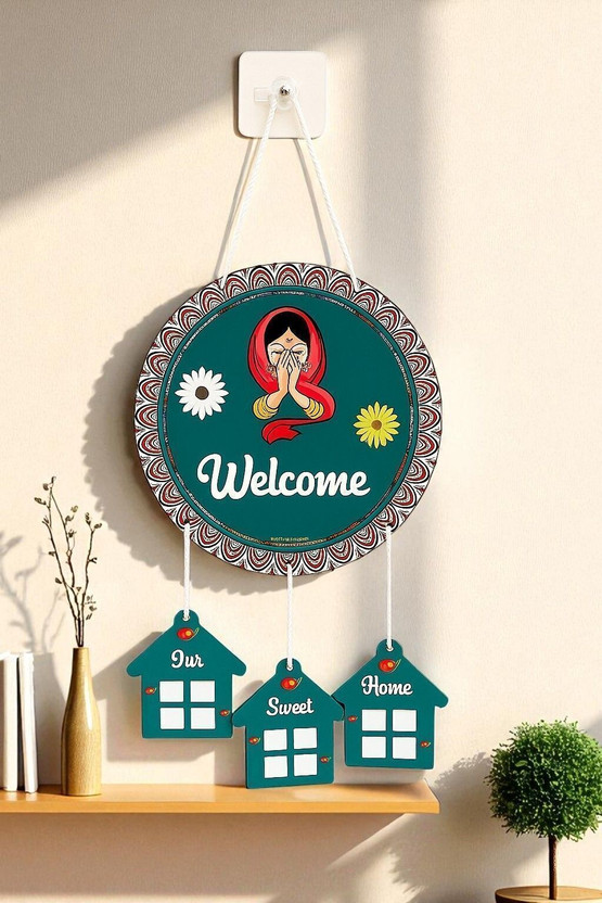 Glpri Welcome To Our Sweet Home Wooden Stylish Designer Wall Hanging for Home Decor(43 cm X 20 cm, Green)
