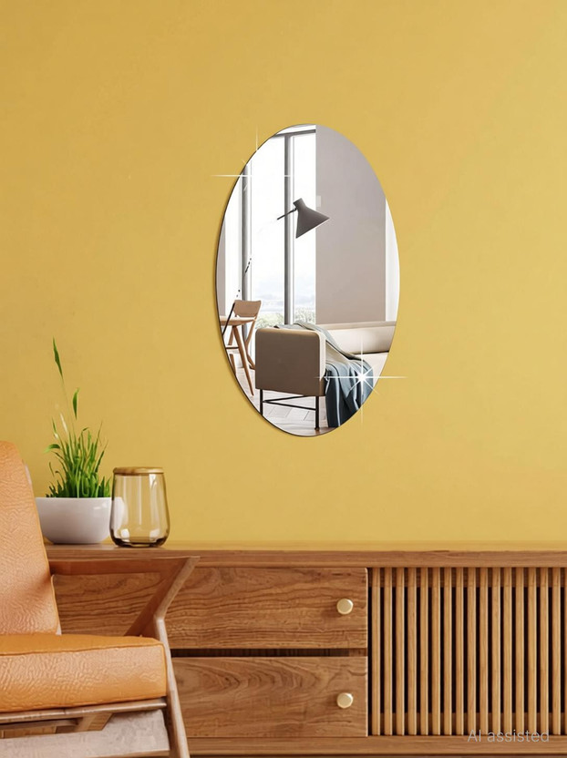 wolkwogg 3D Art DIY Home Decorative Oval Shape Acrylic Wall Sticker Mirror(Silver)