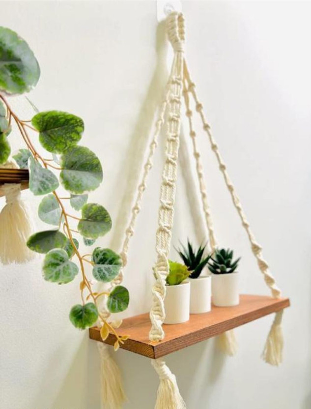 JPHandicraft Macrame Home Decor Shelf Made, Macrame Pot Planter Wall Hanging Tapestry(50 cm X 30 cm, White)