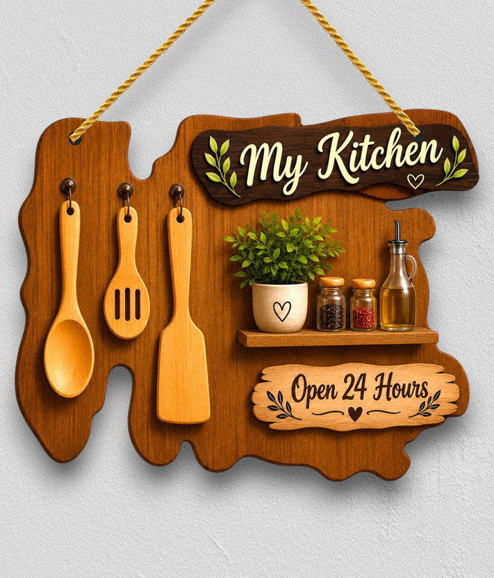 TRANDORA My Kitchen Wooden Wall Hanging Decorative Kitchen Wall Decor(9 inch X 12 inch, Multicolor)