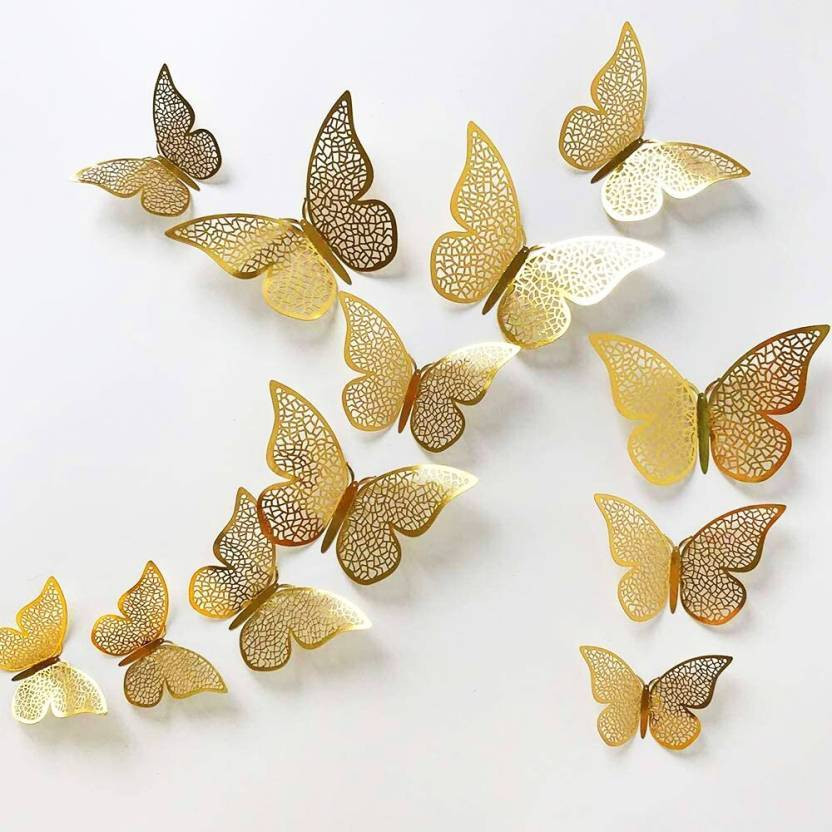 Ipsit 3D Butterfly Gold Pack of 12(Gold)