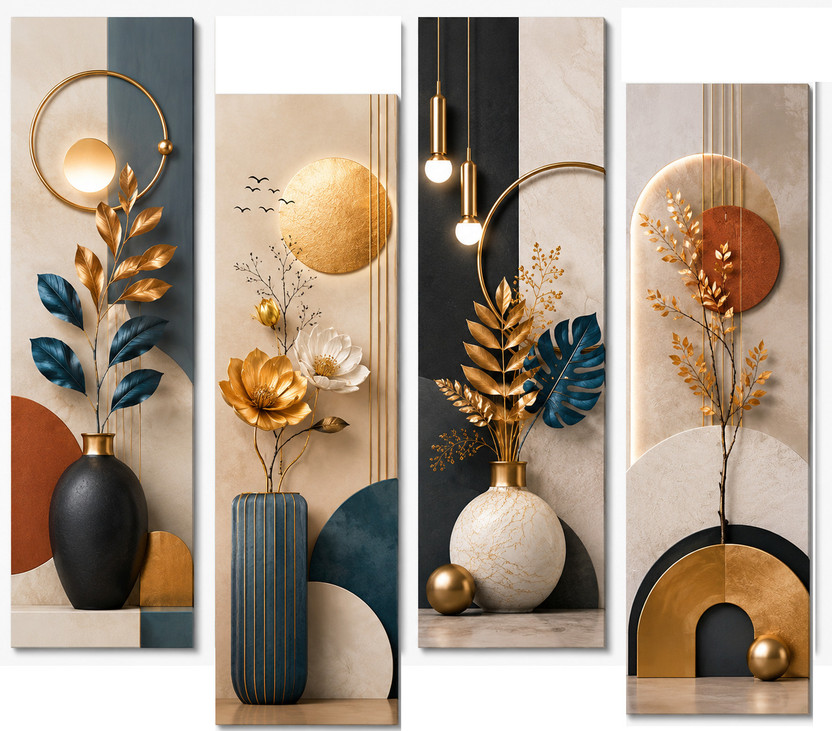 SNDArt SNDArt Modern Art Flower Pots Wall Decor Gift Items Pack of 4(12 inch X 18 inch, Multicolor) - Flipkart Deal