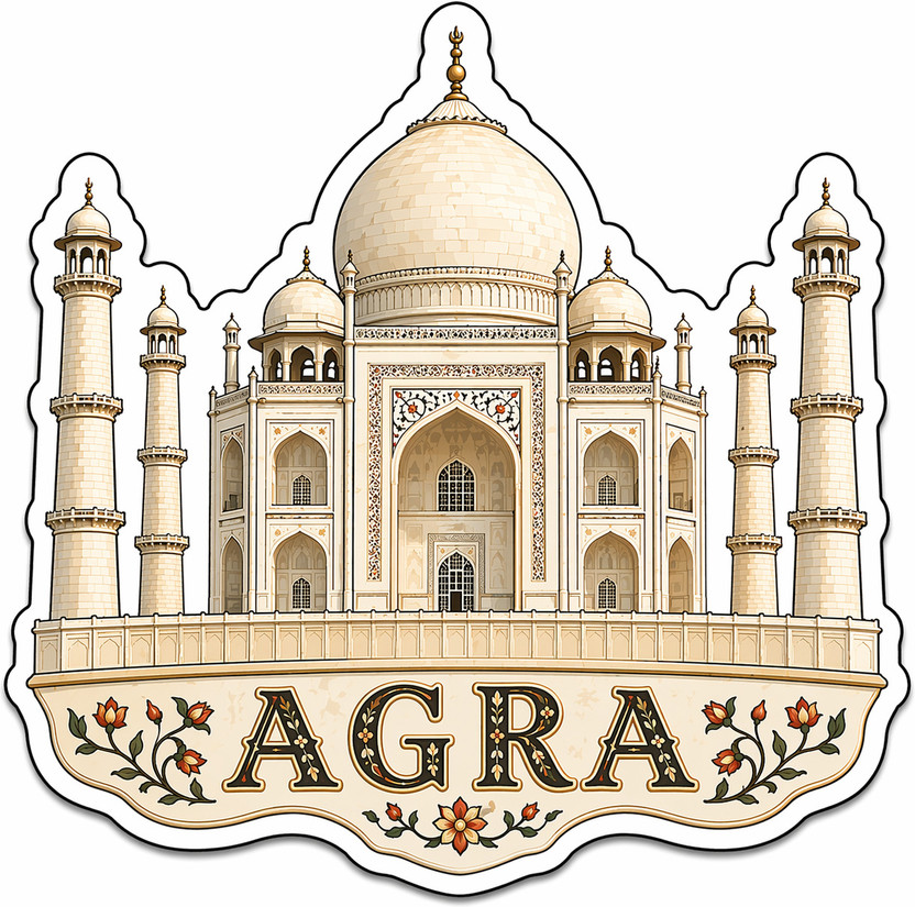 Decolyte Agra Theme Wooden Fridge Magnet Souvenir | 3x3 in Kitchen Home Decor Gift Fridge Magnet Pack of 1(Multicolor)