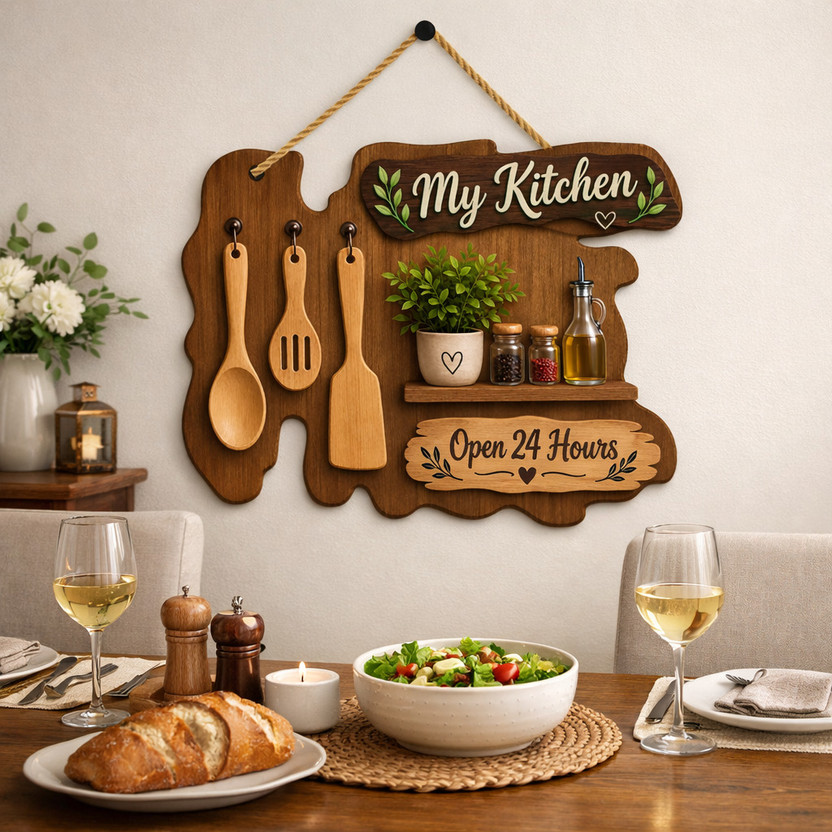 TRANDORA My Kitchen Wooden Wall Decor | Home & Kitchen Decoration(9 inch X 12 inch, Multicolor)