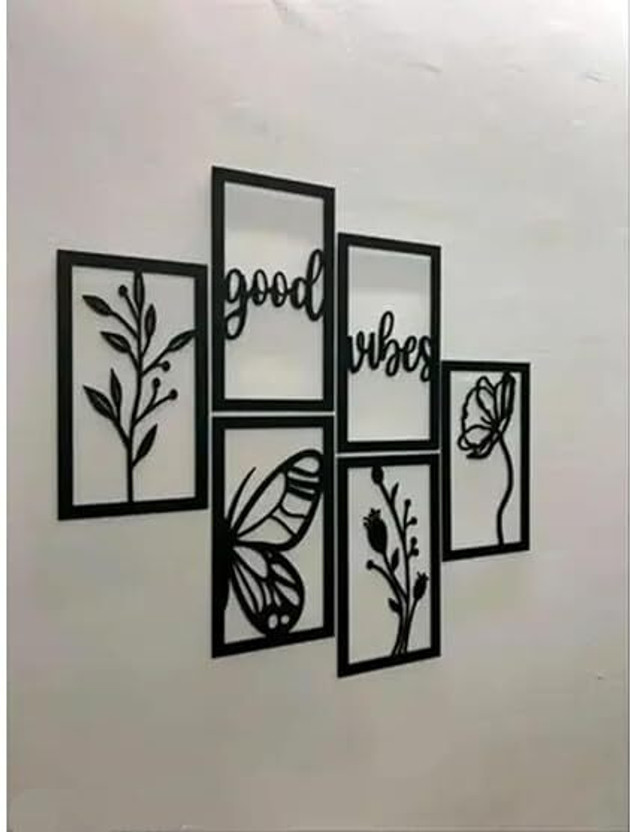 ZESKRO Wooden Good vibes Wall Decor Hangings Living Room, Bedroom, Kitchen, Office(20 cm, Black)