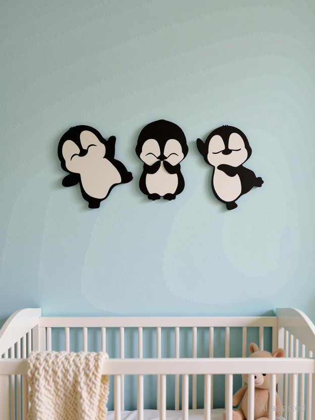 DECRONICS Penguin Wall Art Home Décor Wall Decor Hanging Items Room Decoration Material Pack of 3(15.24 cm X 12.7 cm, Black)