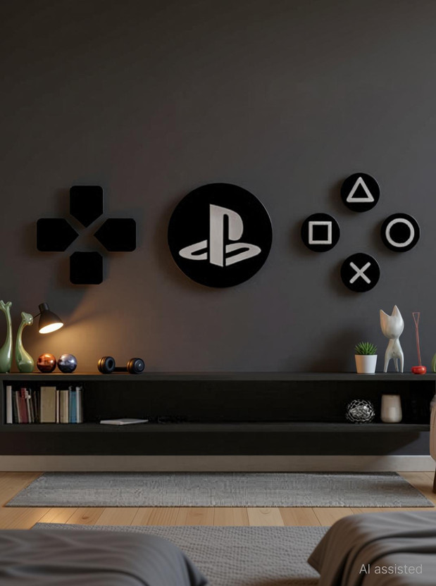 STASH HOUSE Play Station Wall Sign Set, PS5 Home Decor Gift for Gamers Pack of 3(28 cm X 28 cm, Black)