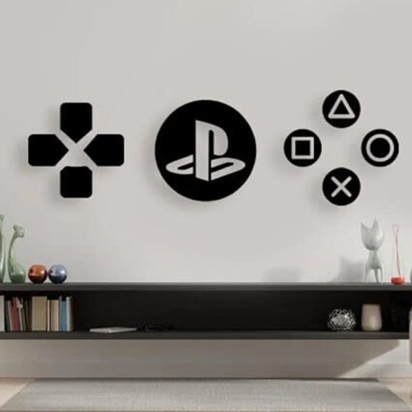 STASH HOUSE Play Station Wall Sign Set, PS5 Home Decor Gift for Gamers Pack of 3(28 cm X 28 cm, Black)