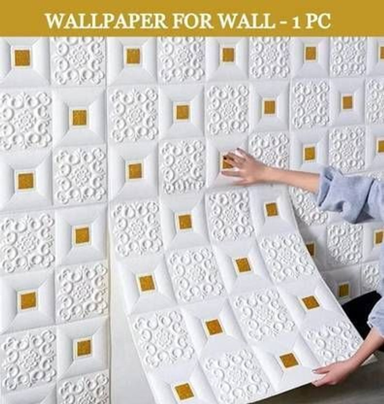 Diseno Decorative White, Gold Wallpaper (70 cm x 70 cm) Pack Of 1(70 cm X 70 cm, Gold)