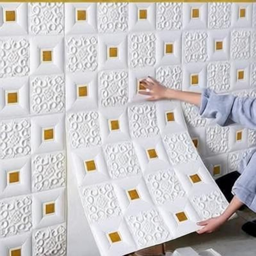 Diseno Decorative White, Gold Wallpaper (70 cm x 70 cm) Pack Of 1(70 cm X 70 cm, Gold)