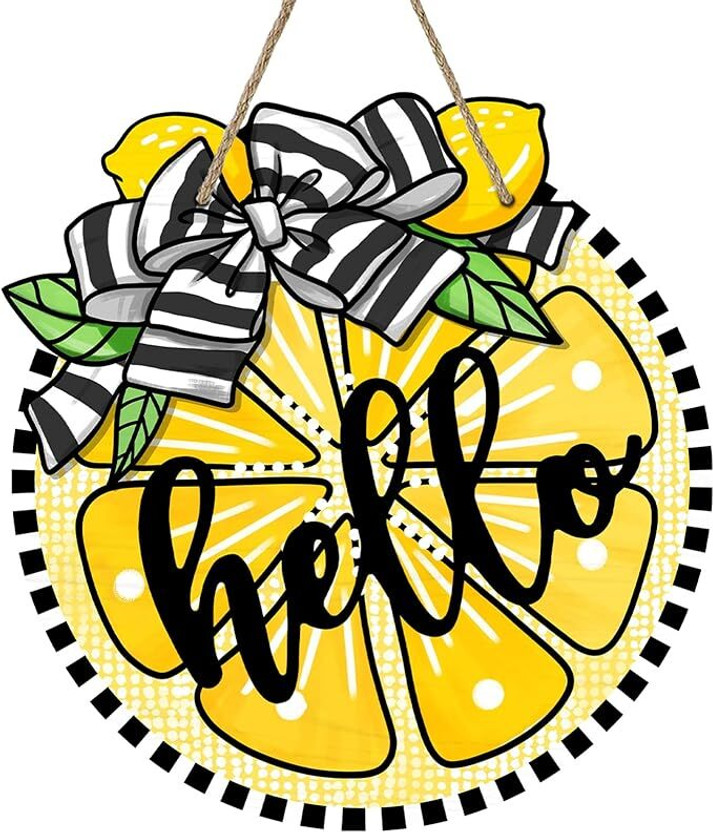 Mandala Soul Hello Spring Summer Lemon Front Door Sign, Yellow Seasonal Wood Door Hanger(Multicolor)