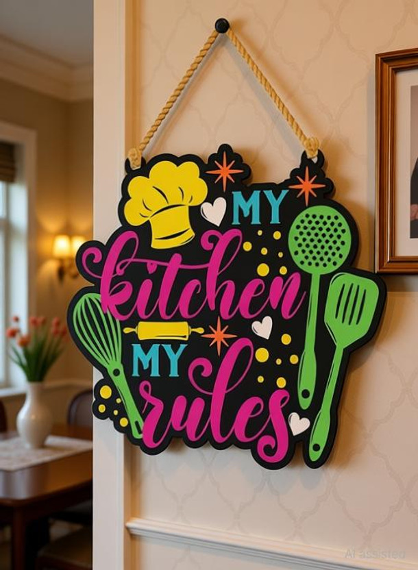 Kishucraft Kishucraft Stylish My Kitchen My Rules Wall Hanging for Home/ Kitchen/Hotel Decorative Item(36 cm X 23 cm, Multicolor) - Flipkart Deal