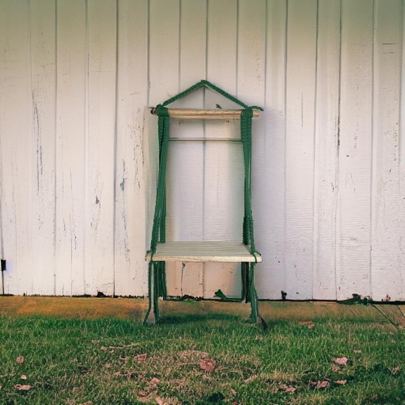 GARIBA Macrame Indoor Outdoor Wall Hanging Shelf Chic Decor Wood Floating Boho Shelves(35 inch X 12 inch, Green)