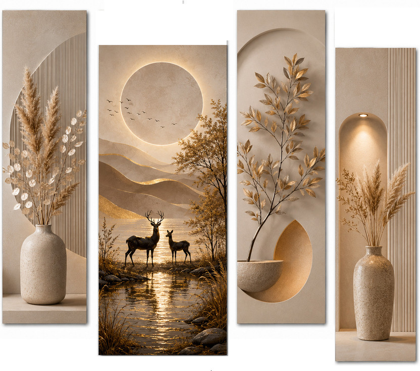 SNDArt SNDArt Modern Art Flower Pots Wall Decor Gift Items For Living Room Pack of 4(12 inch X 18 inch, Multicolor) - Flipkart Deal