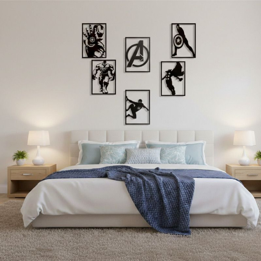 Khareed Ke Dekho Superhero Avengers MDF Wall Decor Set of 6 for Bedroom & Living Room(Black)