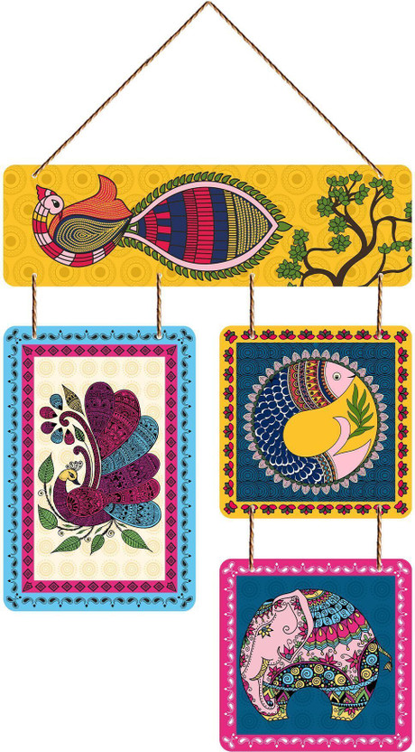 Decor Smart Wooden Wall Hanging Fish Peacock | Decorative Home Decor Ethnic Folk (DWA_6534)(53.5 cm X 30.5 cm, Multi 399)