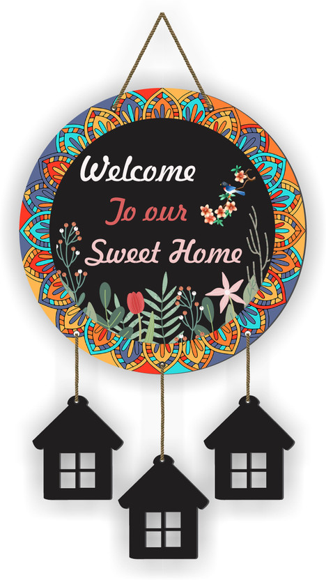 CW Crafts World Stylish Wooden Welcome To Our Sweet Home Wall Hanging For Home Decor|(40.64 cm X 22.86 cm, Multicolor)