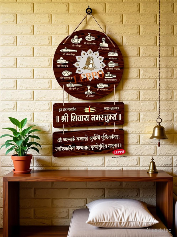 LEPPO Shri Shivaya Namastubhyam Mantra Wall Hanging Home Decoration Items (WH_100)(Multicolor_B)