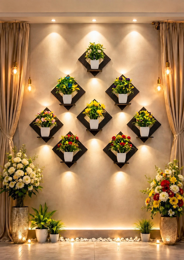 Decor Sense Wall Shelf for Plants, Flower Pots, Showpieces & Home Decor Pack of 8(8 inch X 8 inch, Black)