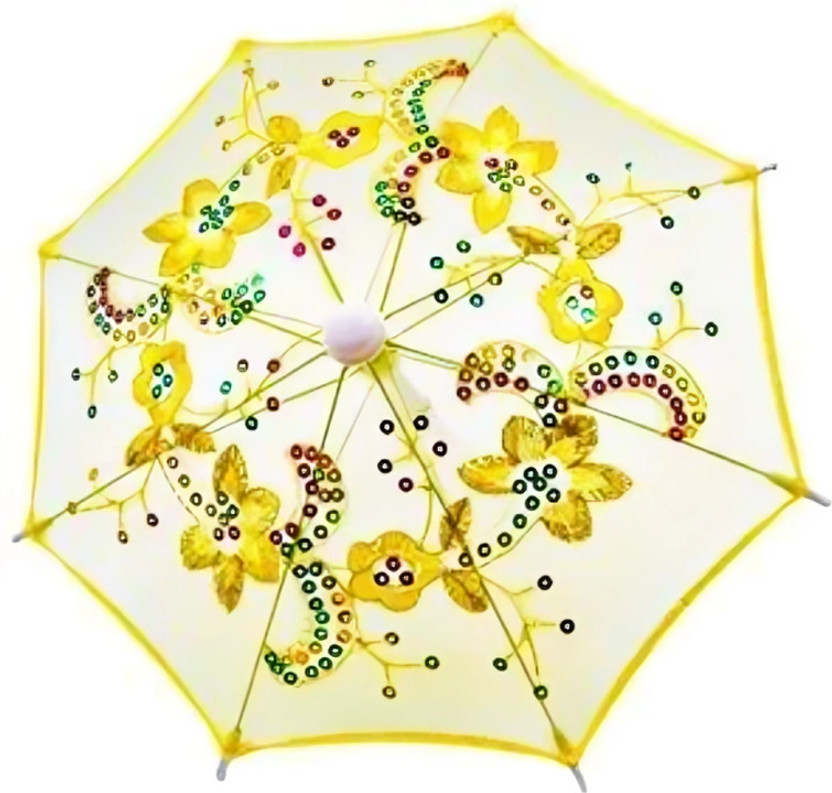 HM Handicrafts Nutts Doll Umbrella Mini Glitter Embroidered Parasol Umbrella (Yellow)(10 inch X 6 inch, Yellow)