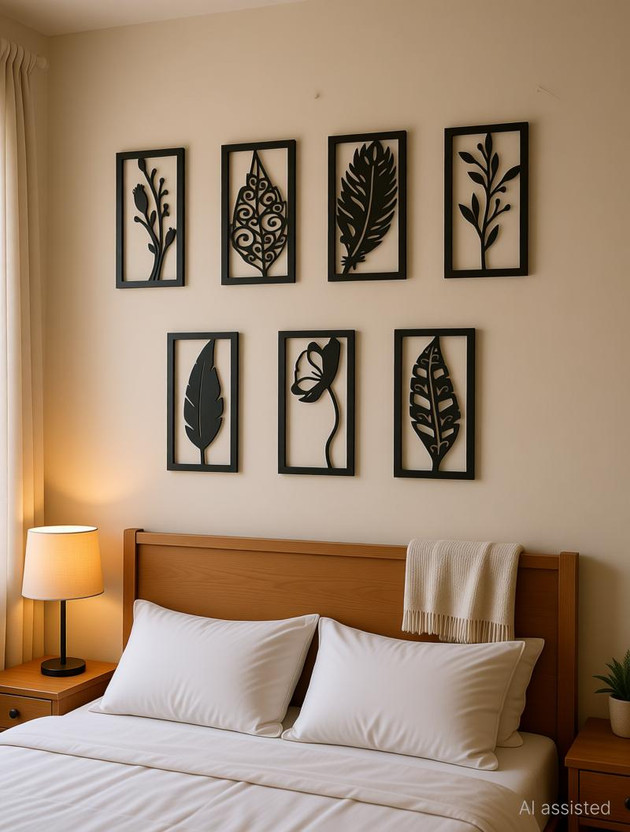 A3 BOX Wooden Wall Decor Hangings Living Room, Bedroom, Kitchen, Office Pack of 7(12 cm X 8.2 cm, Black)