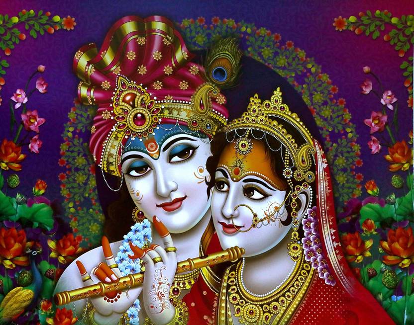 Deeveeposters ROSE FRAMING Radha Krishna wall sticker with gumming