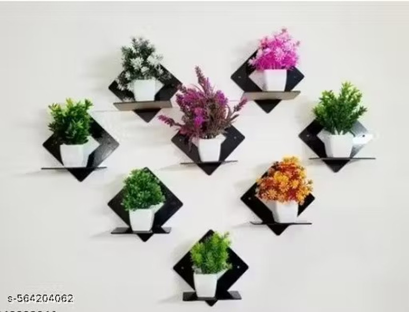 RAONIT Mdf Wooden Multipurpuse Wall Hanging/Flower pot stand pack of 8 Pack of 8(15 cm X 15 cm, Black)