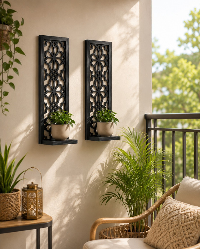 AxuraVist Hexagon Wooden Wall Art Décor Pack of 2(18 inch X 18 inch, Black)
