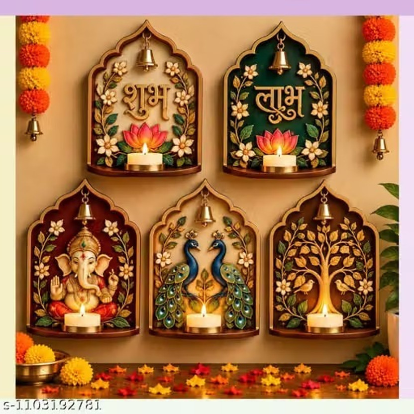 ambika ambika fashion Diwali Wall Hanging with Tealight Holder Wall Decor Set – Tealight Holder Pack of 5(5 inch X 4.5 inch, Multicolor) - Flipkart Deal