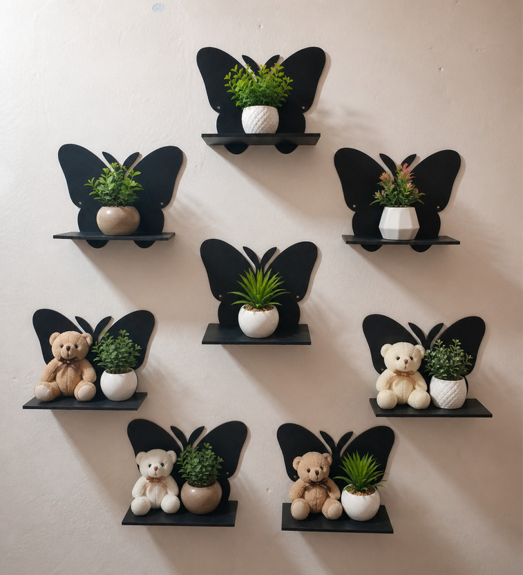 SMG CRAFTS Wooden decoration 08 black butterfly stands Pack of 8(Black)