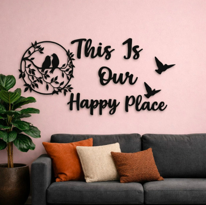 ARKICK This Is Our Happy Place Wall Decor Wooden Hanging Art for Living, Bedroom, Decor(Black)