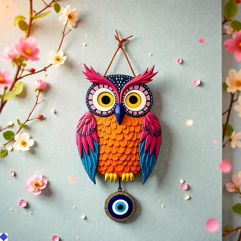 BZILO Owl Shape Decorative Wall Hanging Wooden Art Decoration Design May Vary B63(30 cm X 18 cm, Multicolor)