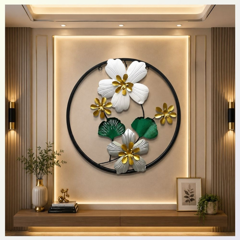 THEDIVINEINN Luxury Round Flower Artwork for Interior Accent Decoration(40 cm X 40 cm, Multicolor)