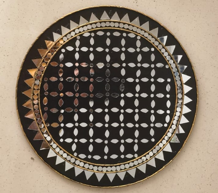 Rema Fabtex Art Home Decor Lippan Art Mud Mirror Wall Decor Handmade Design(12 inch X 12 inch, Black)