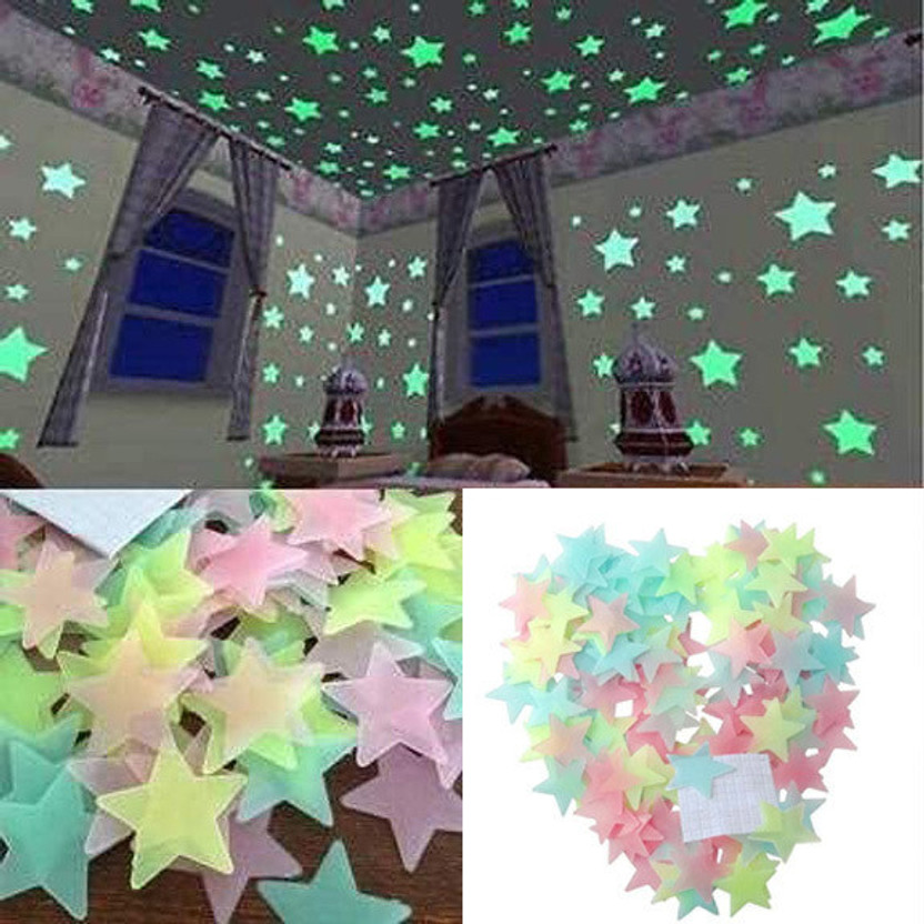 Richerbrand Glowing Stars for Ceiling,Birthday Glow Star for Kids Room Pack of 50(3 cm X 3 cm, Multicolor)