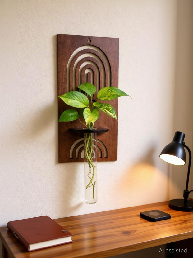 Dcarts Wooden Test Tube Planter for Home, Garden Decor,Office(9 inch X 4.5 inch, Brown)