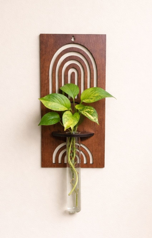 Dcarts Wooden Test Tube Planter for Home, Garden Decor,Office(9 inch X 4.5 inch, Brown)