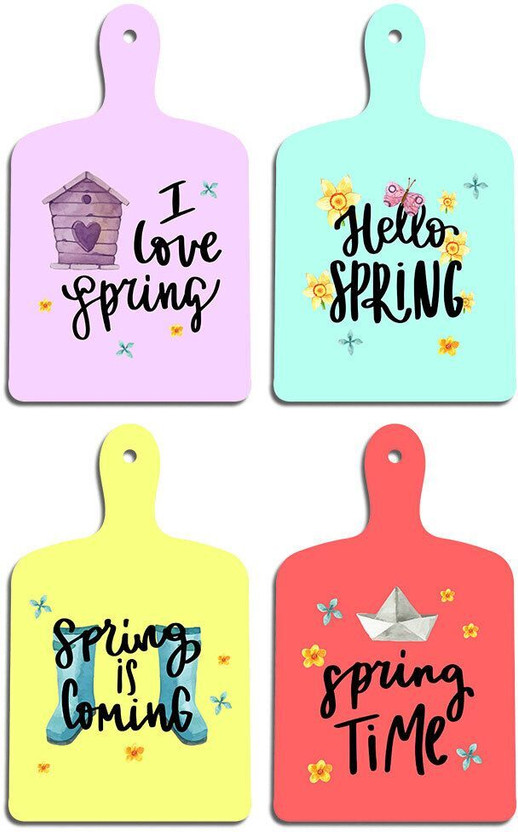 Ranovaa Seasonal Wooden Wall Hanging | Decorative Home Decor | Living Room (DWA_5620) Pack of 4(23 cm X 14 cm, Multicolor 279)