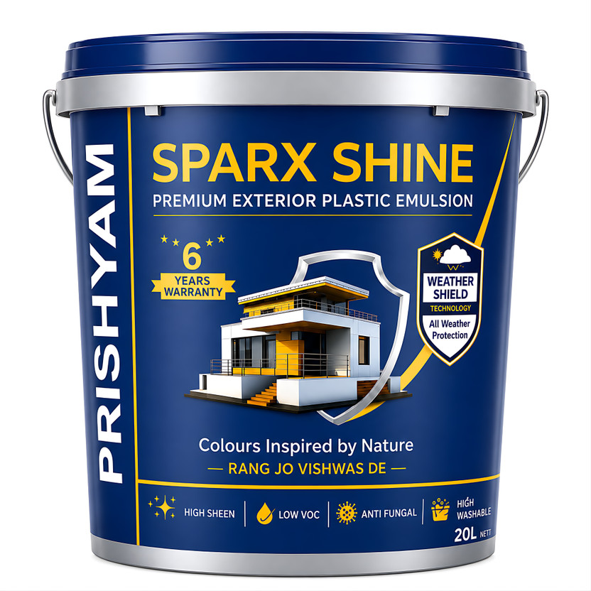 Prishyam Prishyam Sparx Shine with High Sheen Plastic Emulsion for Exterior Walls|5-Year Warranty White Emulsion Wall Paint(20 L) - Flipkart Deal