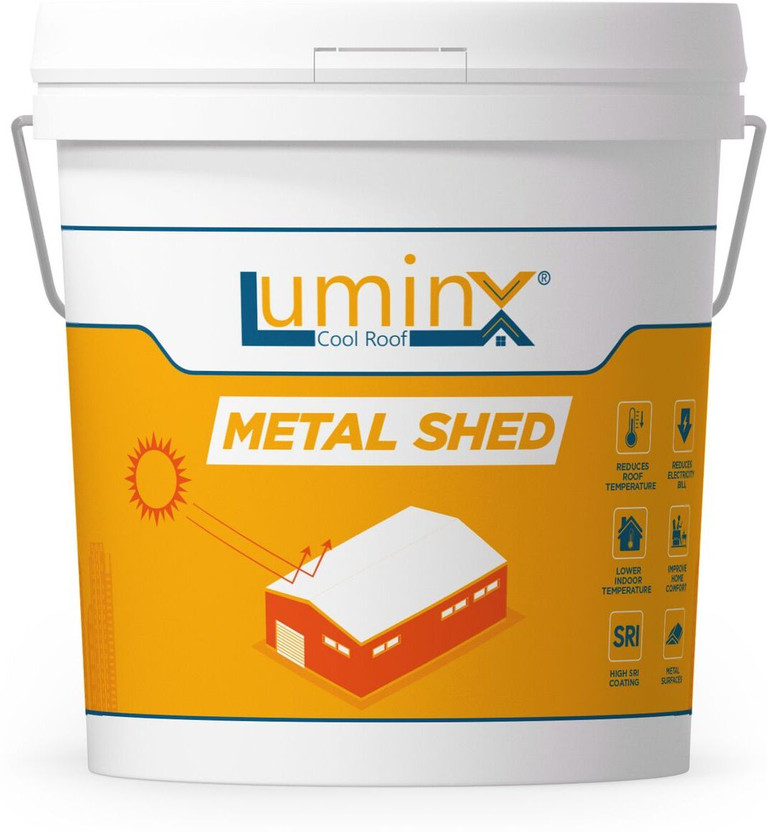LUMINX Metal Shed Cool Roof Coating | High SRI Solar Reflective Paint for Metal Roofs White, Heat Resistance, Elastomeric, Summer Cool Roof Emulsion Wall Paint(5 kg)