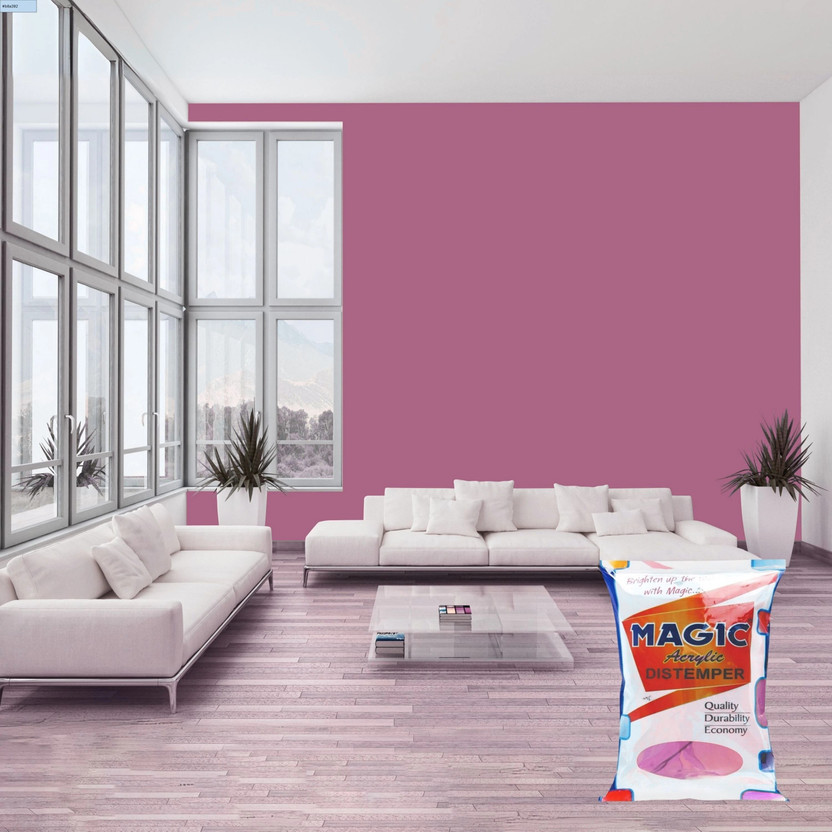 Magic Paints Acrylic Distemper Smooth Matte Finish Applied on Interior Cement Plaster ,Ceilings, Asbestos Sheets, Concrete as a Top Coat Finish GULABI Distemper Wall Paint(1 L)