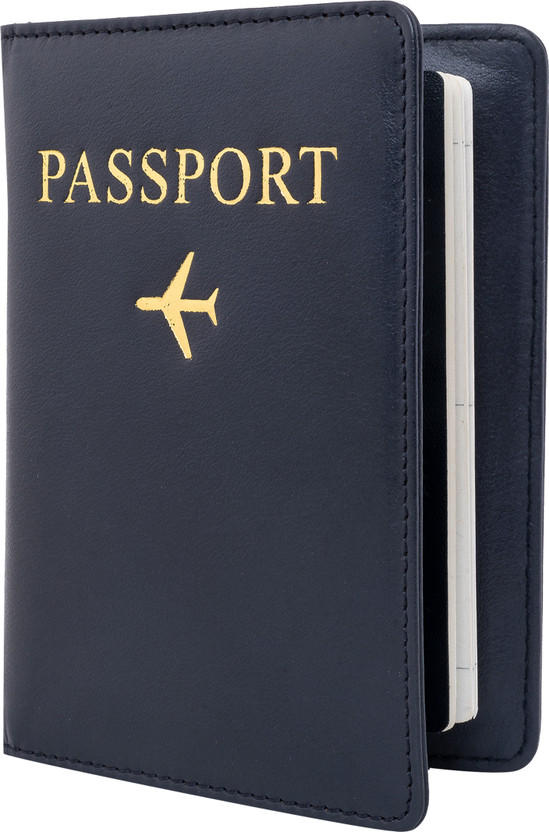 Hipso Men & Women Travel Blue Genuine Leather Document Holder(6 Card Slots)