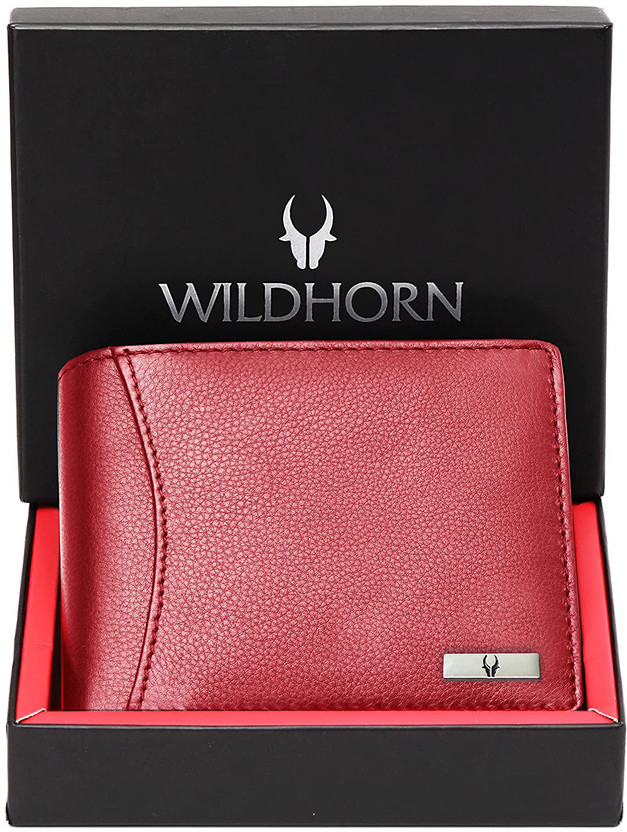 WILDHORN Men Casual, Formal, Travel Red Genuine Leather Wallet(9 Card Slots)