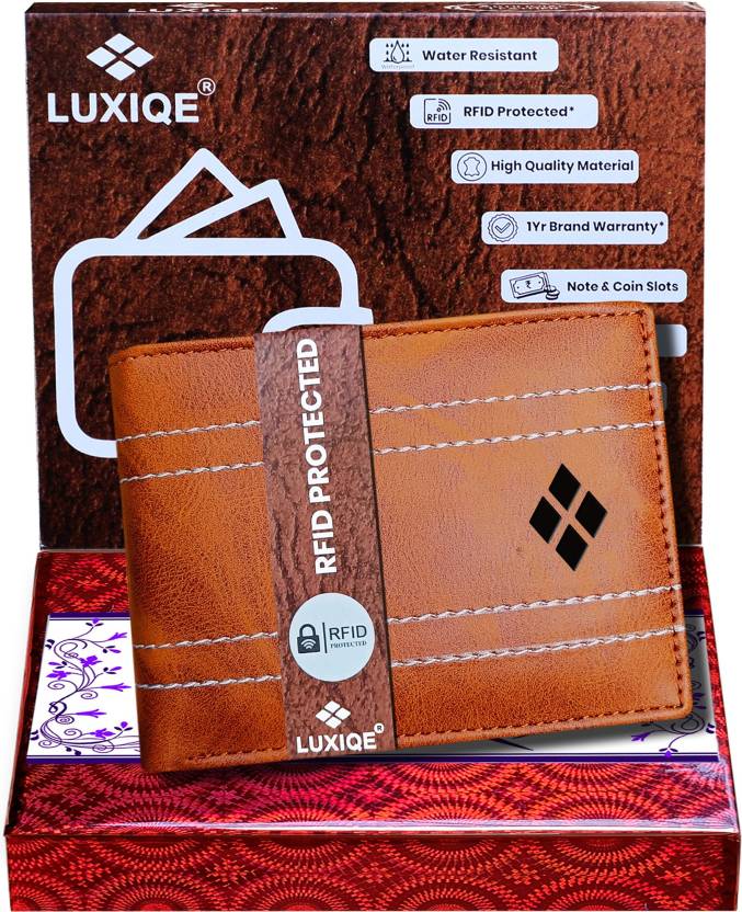 LUXIQE Men Casual, Formal, Travel, Evening/Party Tan Artificial Leather RFID  Wallet  (7 Card Slots)